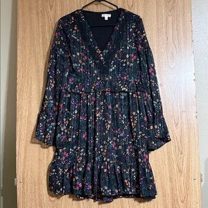 Riley & Rae Elegant Black Dress with Colorful Floral Design